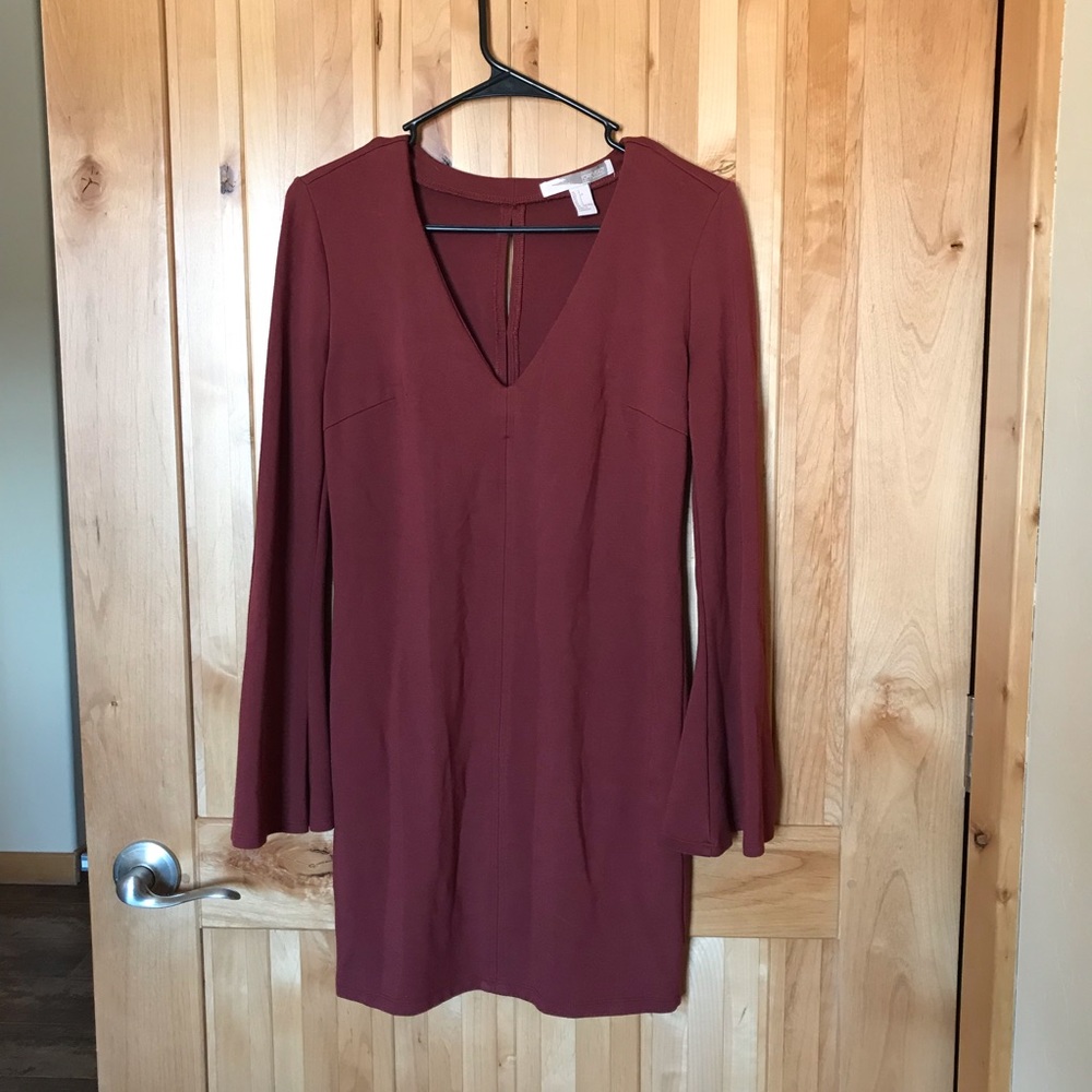 Rust Colored Mini Dress With Bell Sleeves